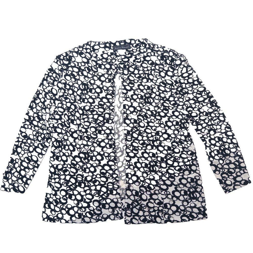 Jessica Howard 12P Petite Jacket Cardigan‎ Black White Print Stretch